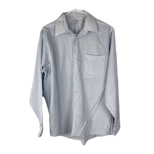 Calvin Klein Blue & White Textured Pinstripe Button Up Dress Shirt